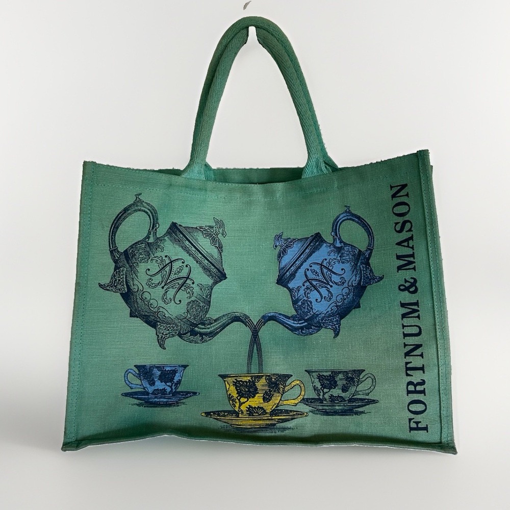 Fortnum & Mason London UK Tea Pot Bag for Life Teal Shopping Tote Bag